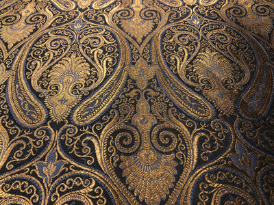Silk Brocade fabric blueish grey with metallic gold paisley  jacquard BRO1024[5]