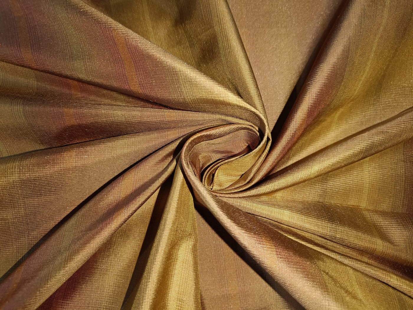 100%Pure Silk Taffeta Stripe Fabric Old Gold x Brown TAF#S139[6]