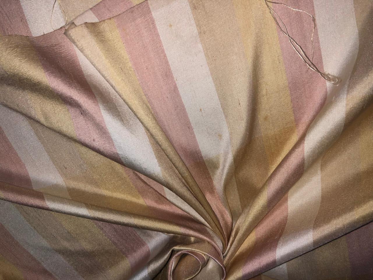 100% SILK dupion pink ,ivory ,beige and gold stripe 44" wide DUPS19[2]