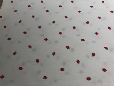 100% Cotton Poplin 58" Ivory with small red strawberry motifs [17560]