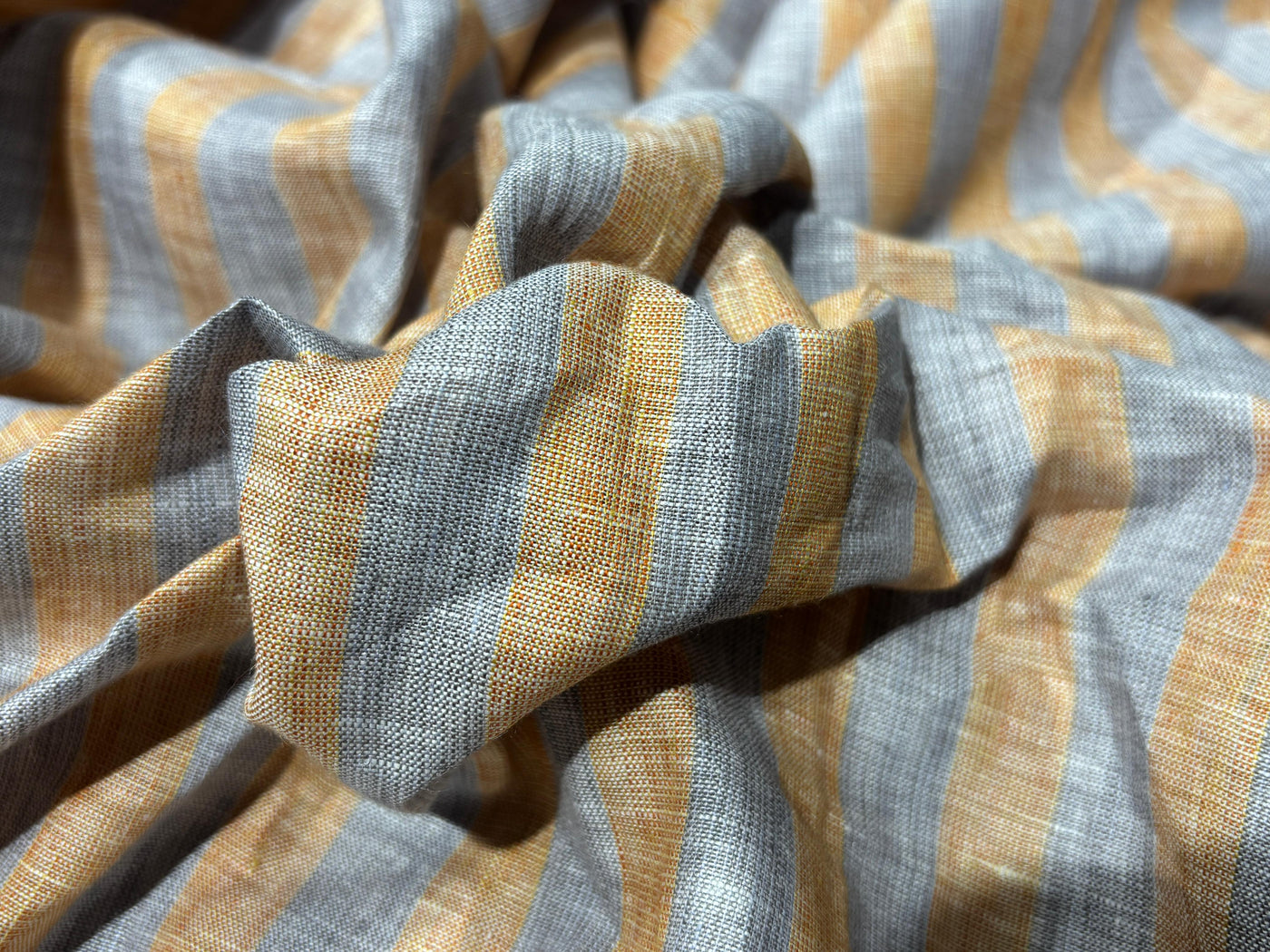 Linen 70's lea  pure linen fabric 58 inch wide mustard and grey stripes [17772]