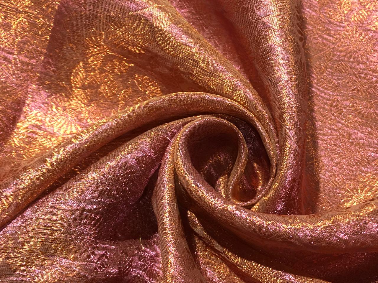 Silk Brocade Tissue Fabric with metallic copper  jacquard available in 2 colors  DUSTY ROSE AND TEAL BRO988[2/3]