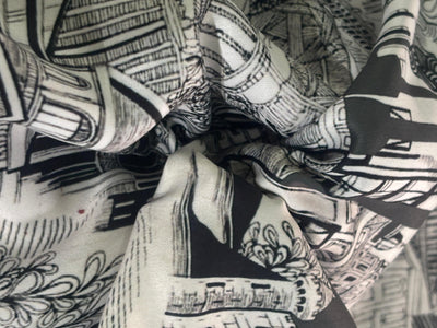 100% COTTON SATIN white and black story of castles Italy Milan [17575]