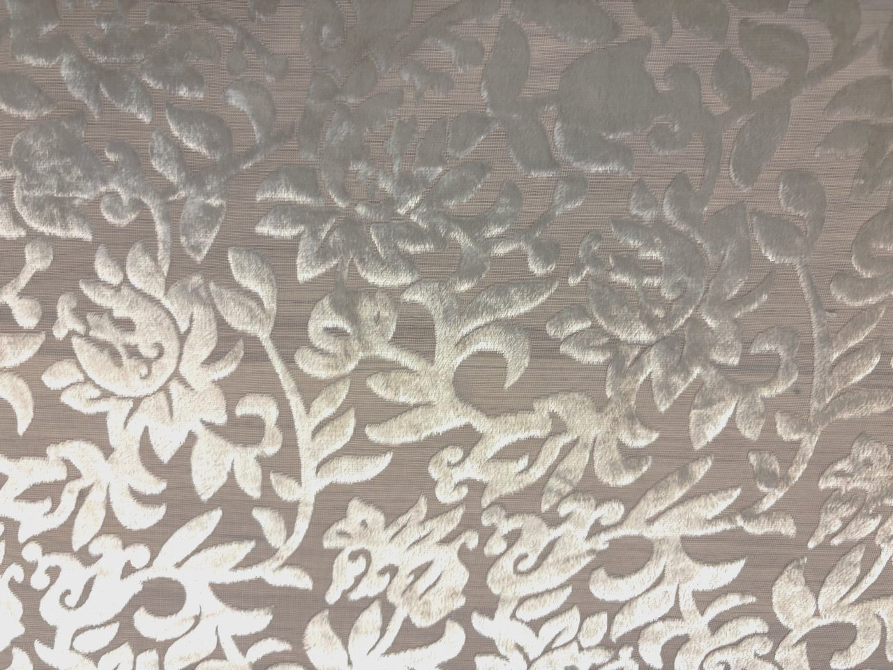 White Devore Polyester Viscose Burnout Velvet fabric ~ 44" wide available in 3 designs floral vines, abstract rose and floral [18291/92/93]
