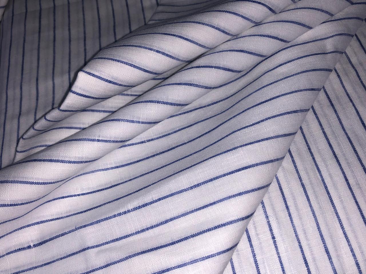 100% Linen stripe 60's Lea Fabric 58" wide available in 2 colors blue and sea green [17643/44]