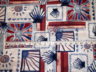 100% Cotton white ivory with brushed paint  print look red and blue abstract 56" wide [18342]