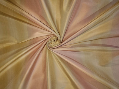 100% Silk Taffeta Fabric Light Peachy Pink &amp; Gold stripes 54" wide TAFS31[2]