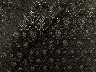 Brocade Velvet Embroidered fabric black color 60" wide 2 styles a black and silver and black with sequence BRO1088