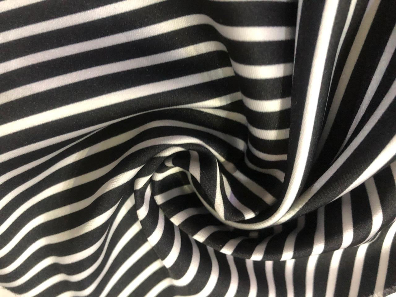 Satin ARMANI fabric print BLACK AND WHITE HORIZONTAL STRIPE 58" wide [16636]