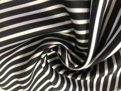 Satin ARMANI fabric print BLACK AND WHITE HORIZONTAL STRIPE 58" wide [16636]