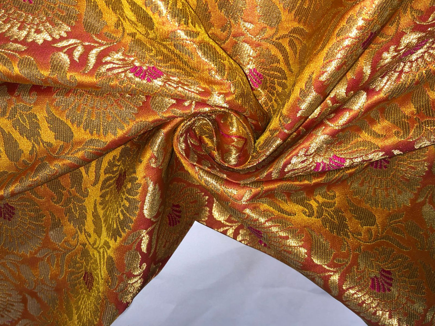 Brocade Fabric MANGO with floral Jacquard x metallic gold  Color 44" WIDE BRO979[2]