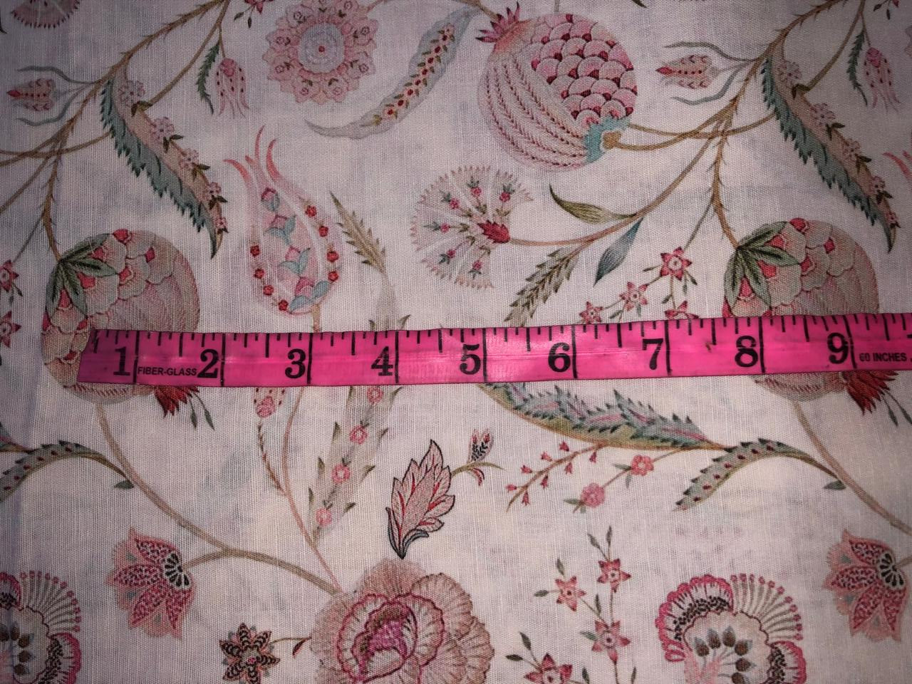 100% linen FLORAL digital print fabric 44" wide available in 2 colors grey/pink and ivory/pink