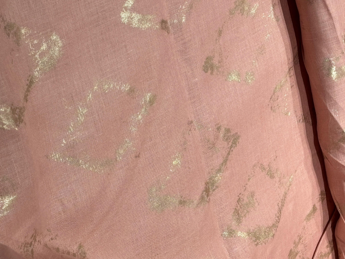 100% HEMP peach  color fabric with gold foil print 58" wide [17203]