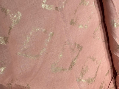 100% HEMP peach  color fabric with gold foil print 58" wide [17203]