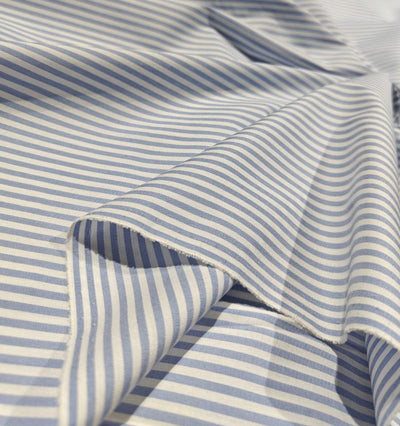 100% Cotton Poplin  Millmade Yarn dyed Cotton poplin blue /white stripes lycra 50 inches wide [17233]