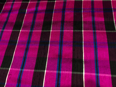 100% silk dupion  Plaids fabric with slubs bright pink, violet, burgandy ,blue and black 54" wide DUPNEWC28[1]
