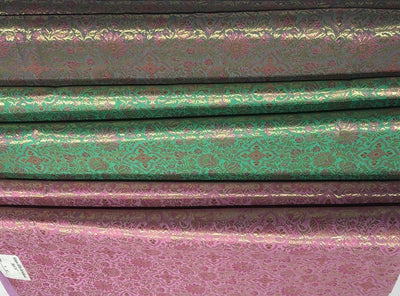 Silk Brocade fabric 44" pink and metallic gold floral jacquard available in 3 colors silver grey, green and pinkBRO1047