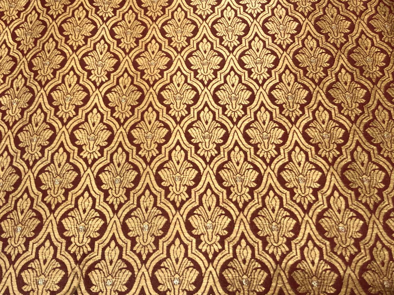 Silk Brocade fabric with subtle gold metallic jacquard motifs44" wide available in 4 colors rosy brown ,rust, bottle green and purple BRO1104