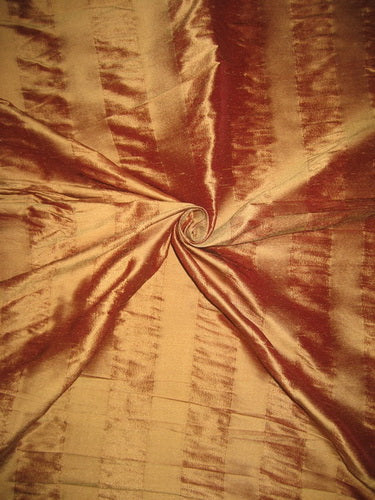 100% Pure SILK Dupioni FABRIC 3 Shades of Gold Stripes 44" wide DUPS14[1]