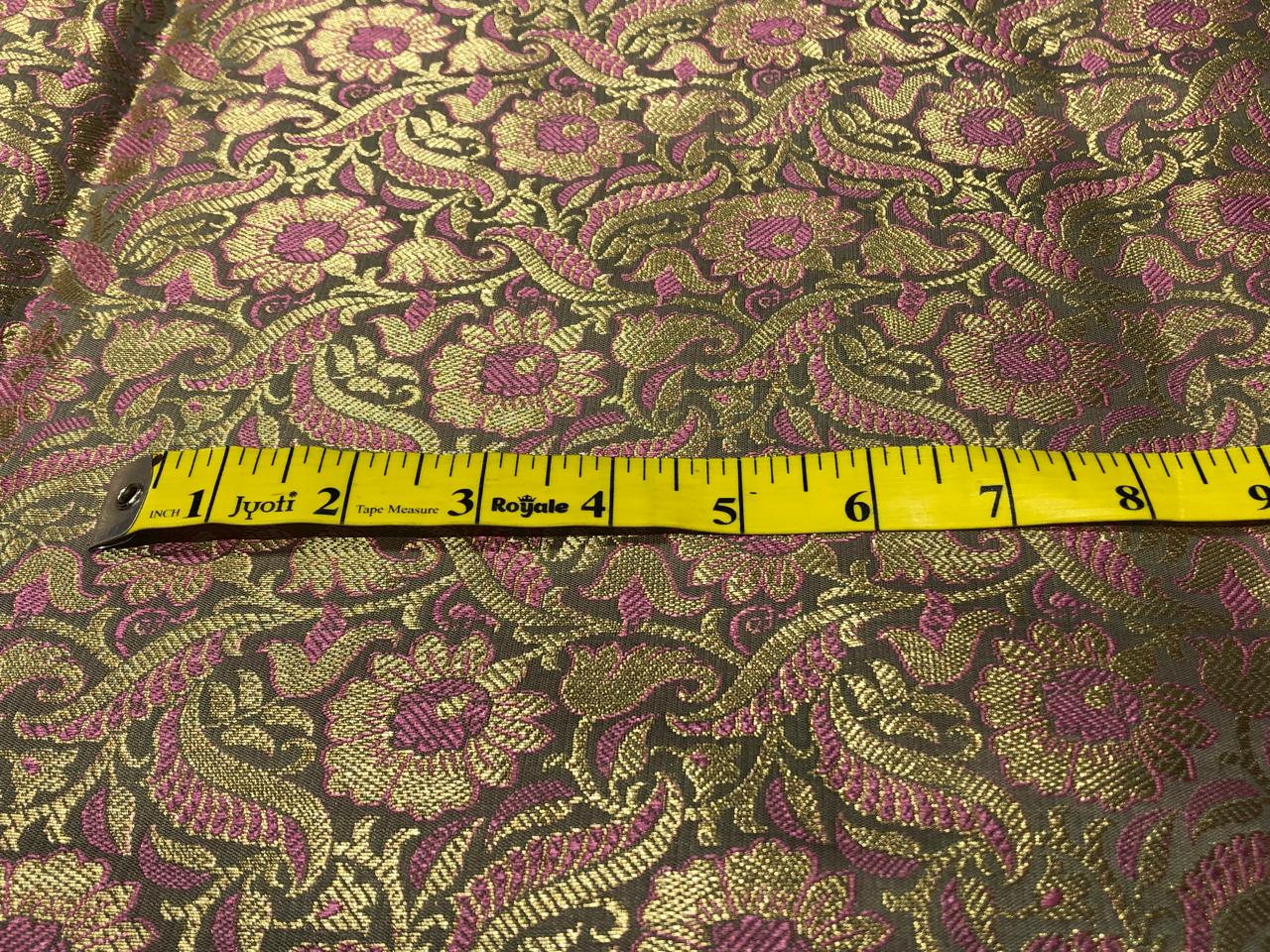 Brocade fabric grey and pink with metallic gold color 44" wide BRO1030[2]