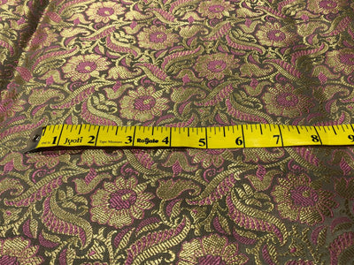 Brocade fabric grey and pink with metallic gold color 44" wide BRO1030[2]