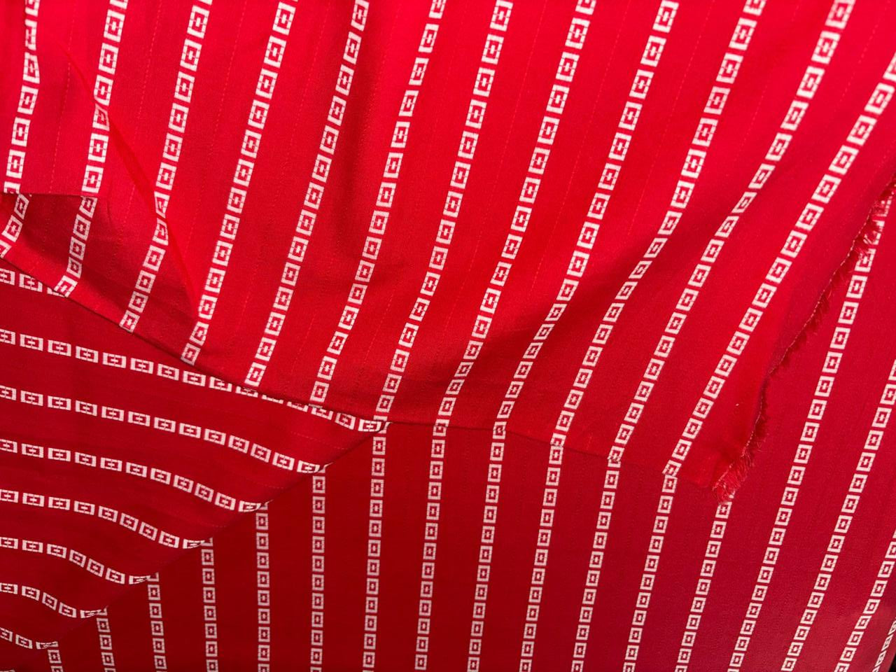 Cotton 90% Viscose 10% Fancy  print red with white design stripe  58" wide [17211]