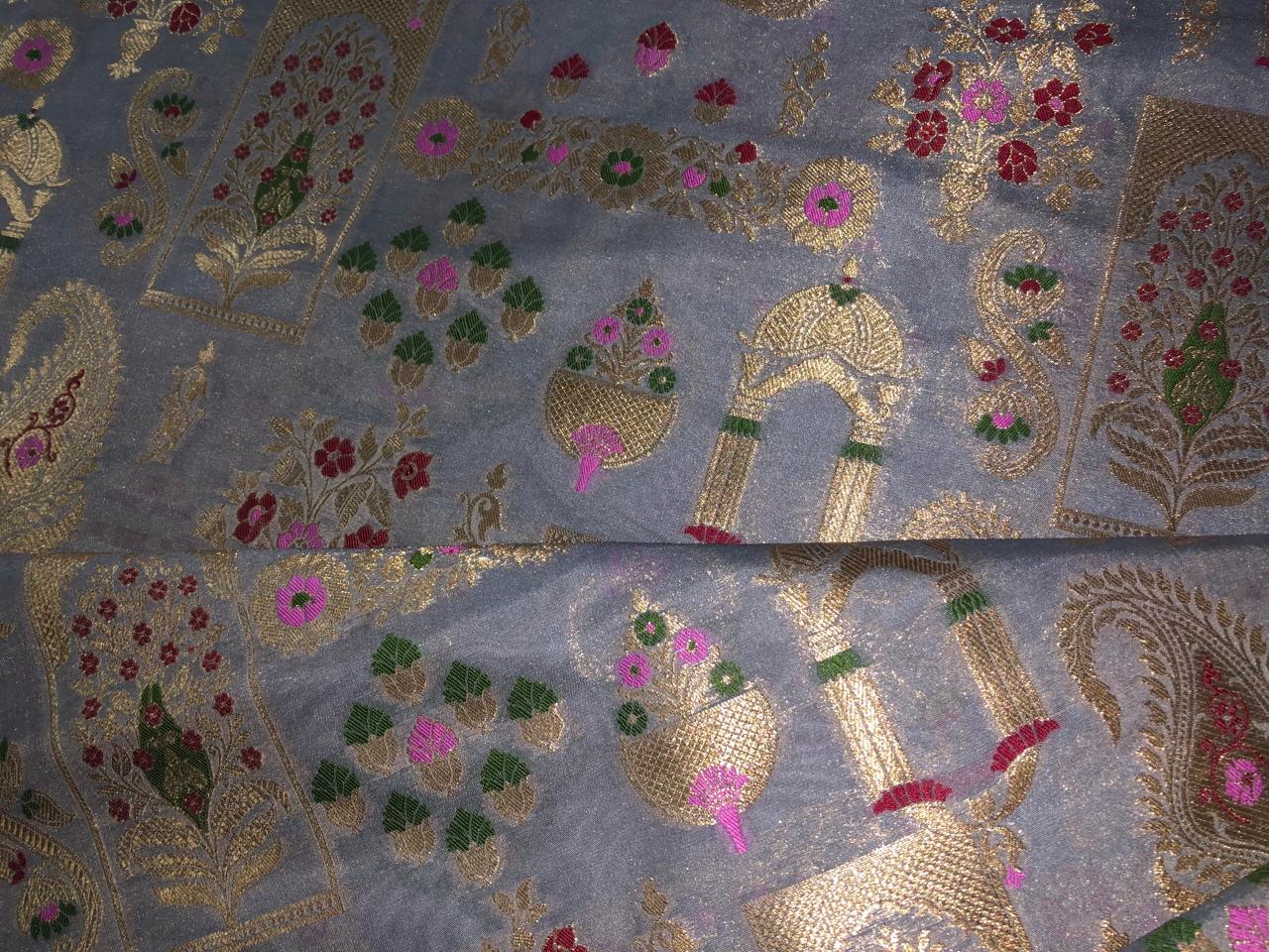 Silk Brocade fabric 44" available in 4 colors  peach, white ivory, mint and grey  [BRO1042]