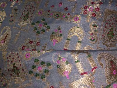 Silk Brocade fabric 44" available in 4 colors  peach, white ivory, mint and grey  [BRO1042]