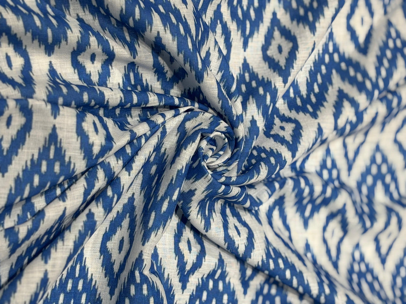 100% Cotton Linen ikat digital print 44" wide available in 4 different styles turquoise,blue and white/blue and white/ice blue,blue and white and orange [17164/65/66/67]