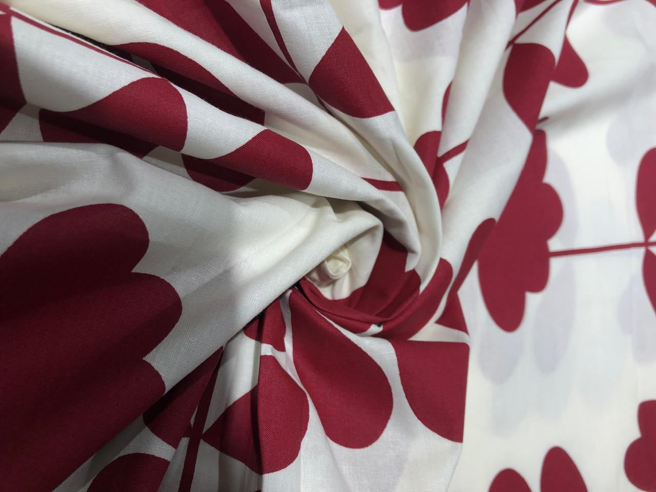 100% Cotton Poplin 58" Ivory with deep red long floral  motifs [17582] (