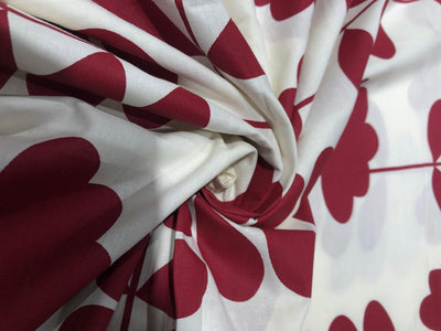 100% Cotton Poplin 58" Ivory with deep red long floral  motifs [17582] (