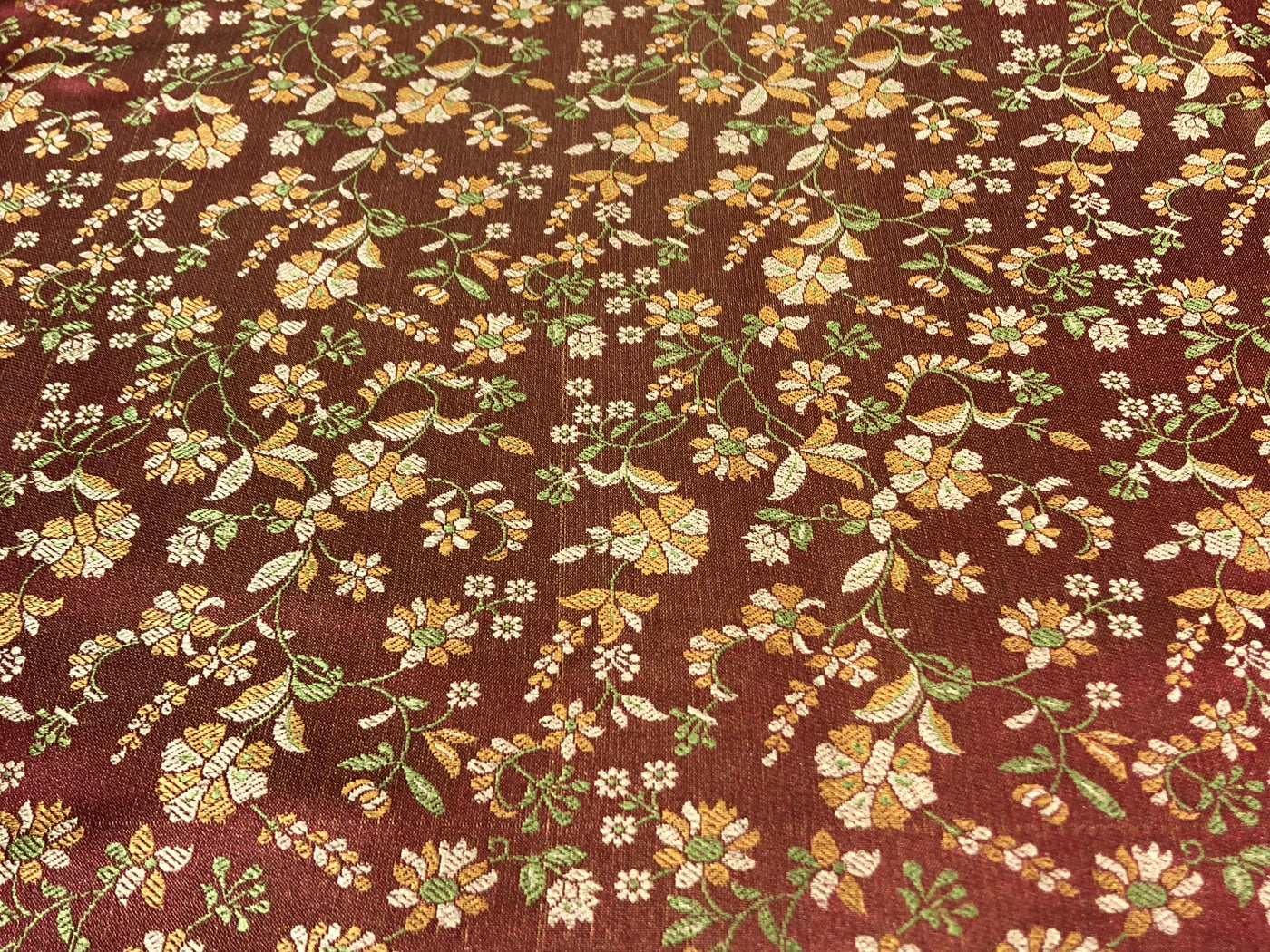 Silk Brocade fabric deep burgandy with metallic gold floral   jacquard  BRO1022[4]