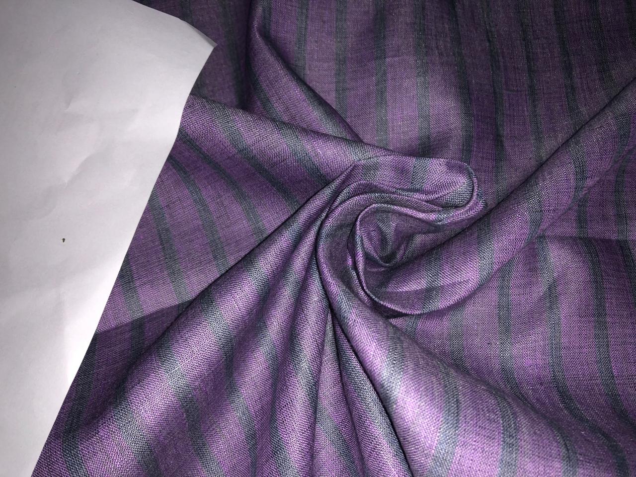 100% Linen stripe 60's Lea Fabric 58" wide available in two colors lilac/ grey and burgundy/black