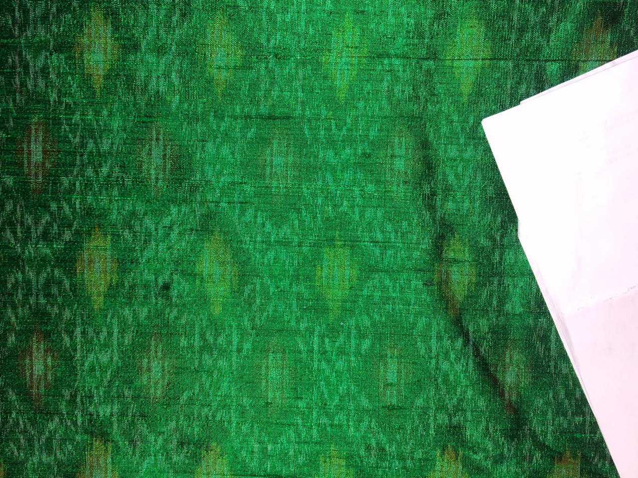 100% pure silk dupion ikat fabric green color 44" wide available in 2 combinations[18473/74]