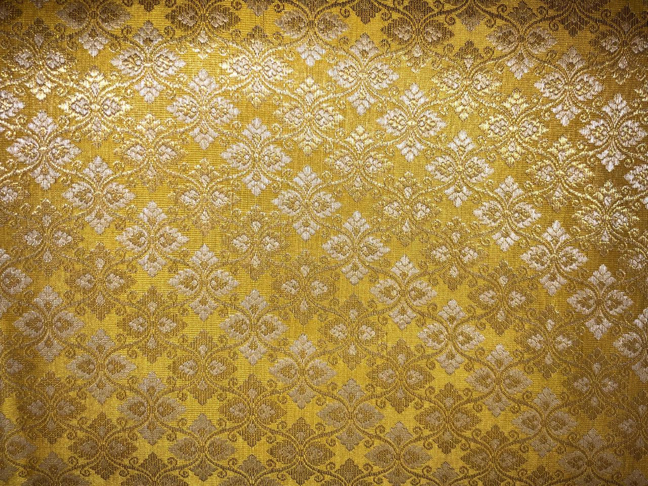 Silk Brocade fabric with white gold  jacquard available in 4 colors yellow, olive, peach and orchid BRO1072