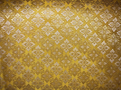 Silk Brocade fabric with white gold  jacquard available in 4 colors yellow, olive, peach and orchid BRO1072