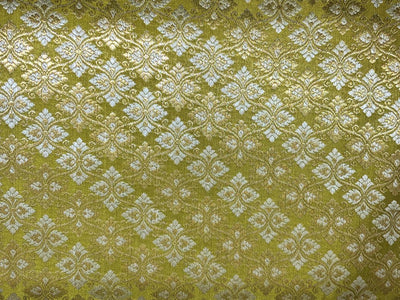 Silk Brocade fabric with white gold  jacquard available in 4 colors yellow, olive, peach and orchid BRO1072