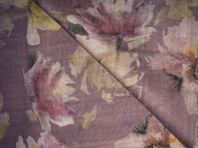 100% linen FLORAL digital print fabric 44" wide MAUVE   [15962]