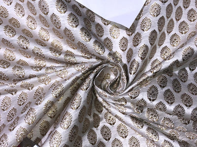 Silk Brocade fabric 44" wide  IVORY WITH METALIC GOLD MOTIF JACQUARD BRO980 available in 3 designs