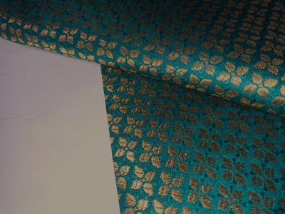 Silk Brocade fabric TEAL with gold motif  jacquard  BRO965[1]