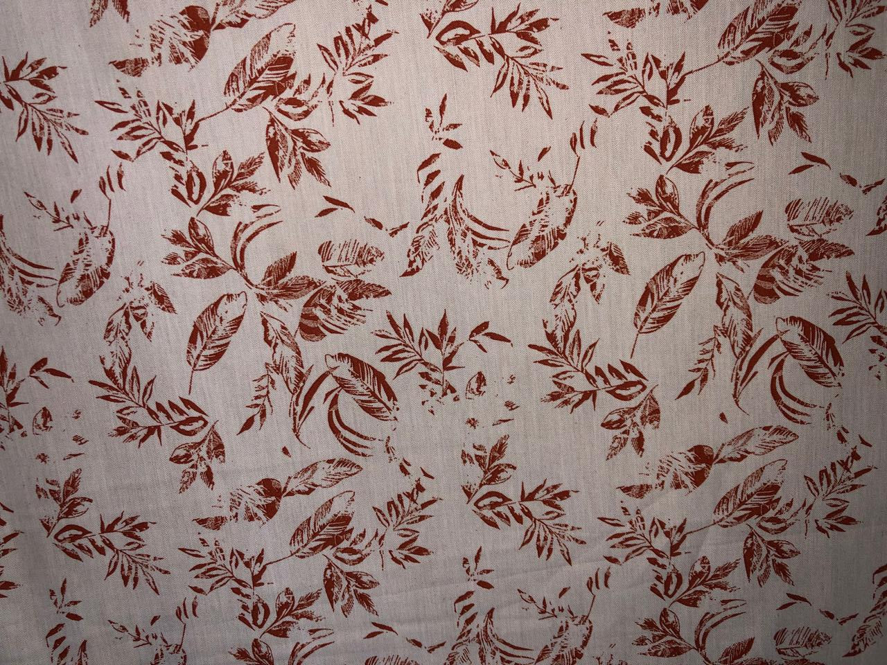 100% Cotton Linen  print 58" wide LEAVES motif's cream and brown [17219]