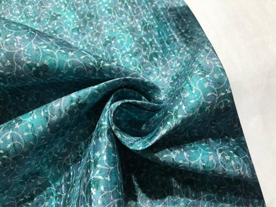 Silk Brocade fabric  with a spray of teal and sea green color and white floral vine Jacquard with subtle sequence 54" wide BRO942[3] option of buying a matching solid too