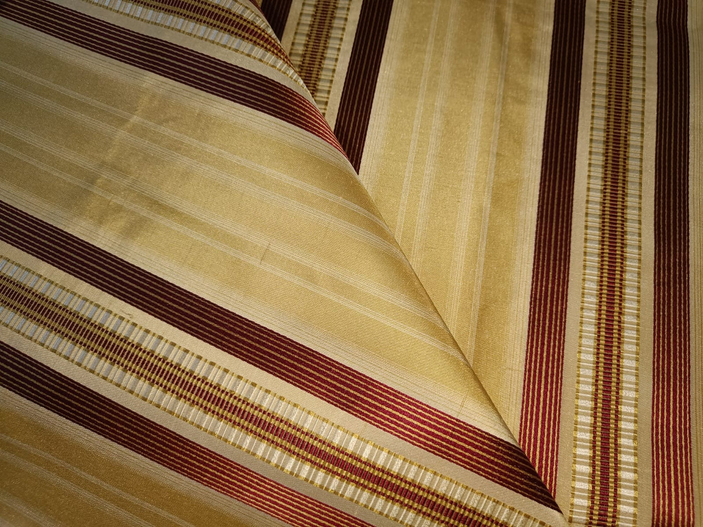 100% SILK TAFFETA FABRIC bright gold beige/brown with satin stripe 54" wide TAF#S130[2]