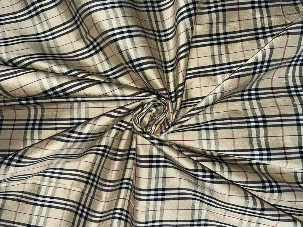 SILK Dupioni fabric BLACK ,WHITE AND CREAM color PLAIDS 54" wide DUP#C82[1]