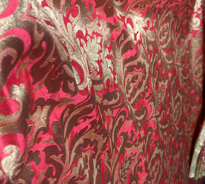 Brocade Heavy KING KHAB  Fabric  with white gold jacquard 44" wide available in 2 colors fiery rose and black BRO1052
