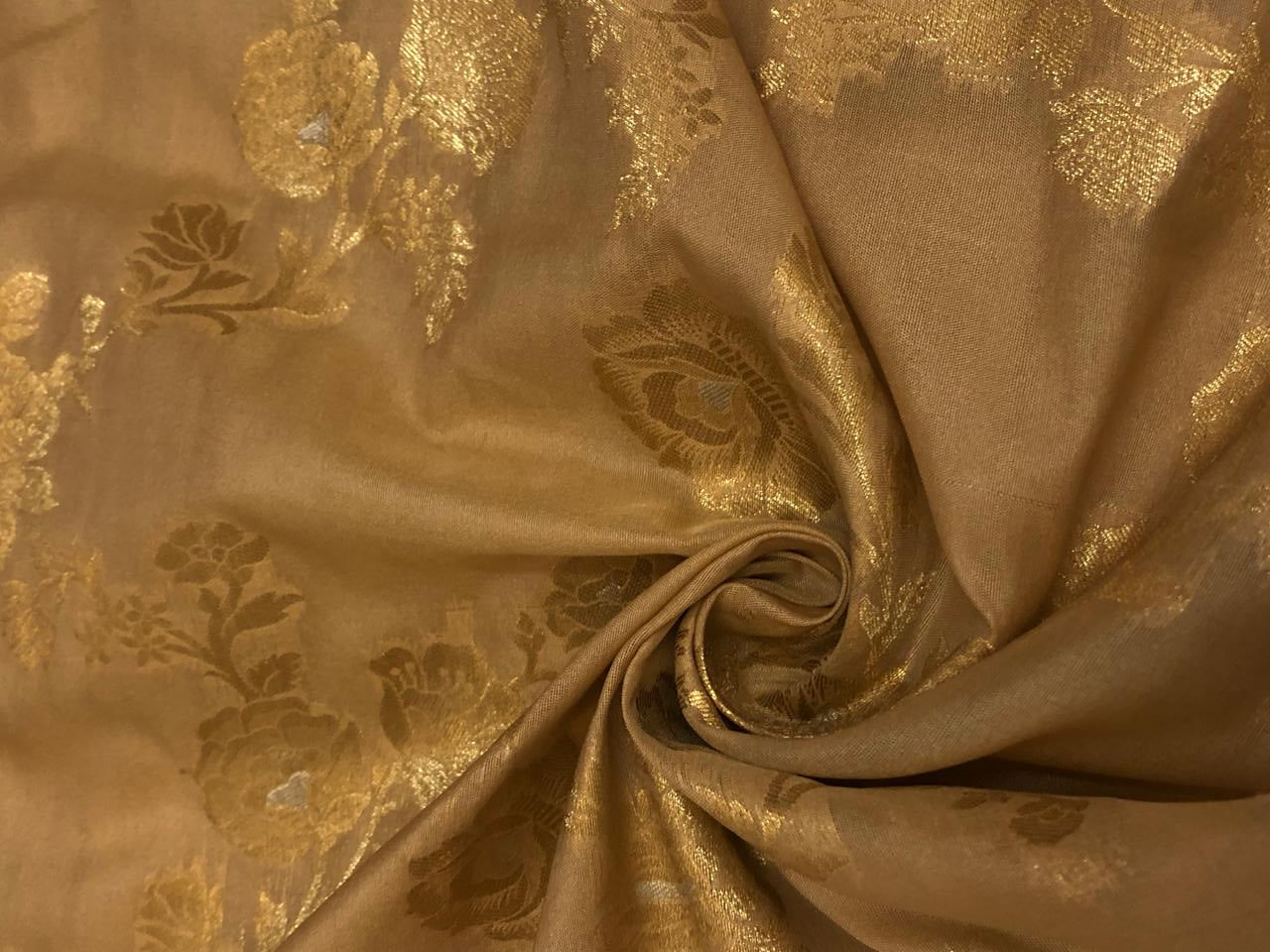 Silk Brocade fabric gold with gold and silver floral jacquard BRO1100[4]
