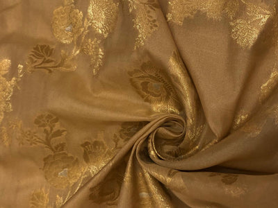 Silk Brocade fabric gold with gold and silver floral jacquard BRO1100[4]