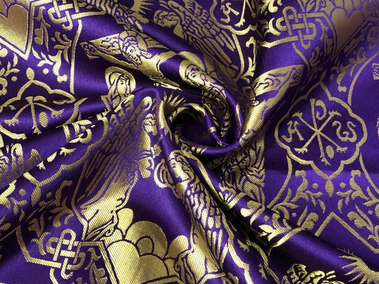 Brocade fabric VESTMENT 60" wide  available in PURPLE AND GOLD JESUS CHRIST WITH HIS ANGELS BRO962A