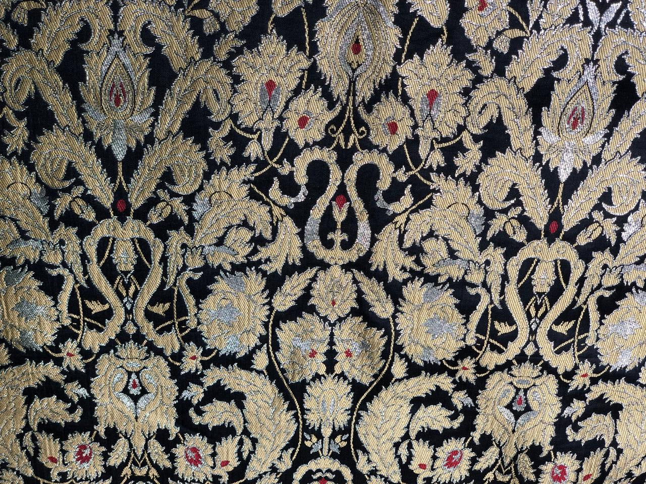 Brocade Heavy KING KHAB  Fabric  black ,red with gold and white gold jacquard 36" wide BRO959[5]