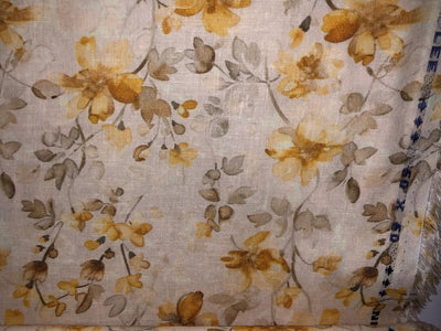 100% Linen  60 Lea Fabric mustard gold floral print [17754]